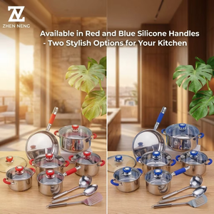 ZHEN NENG Set di Pentole in Acciaio Inox 15 Pezzi, Pentole <span class=keywords><strong>per</strong></span> Latte e Zuppa, Padella con Coperchio in Vetro, Manici in Silicone, Utensili da <span class=keywords><strong>Cucina</strong></span> <span class=keywords><strong>per</strong></span> Casa - Product Image 3