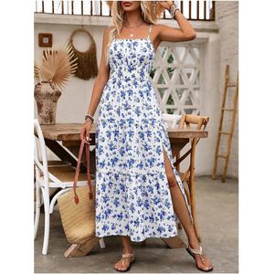 Robe longue d'été pour femme, imprimé floral, coupe trapèze, en mousseline, col carré, tenue de plage fluide pour les vacances - Product Image 3