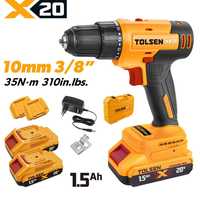 Ensemble d'outils électriques sans fil TOLSEN 96401 20v Li-ion avec perceuse électrique et deux batteries
