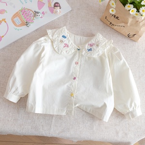 Camicetta per Ragazze con Maniche Lunghe, Stampa Ricamata a Cartoni Animati, Colletto a Bambola, per Uso Quotidiano Primaverile - Product Image 1