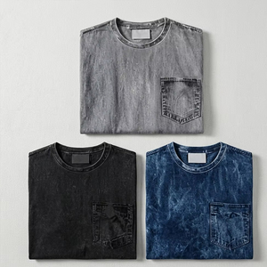 Factory Custom Logo Heavyweight 100% Cotton Acid Wash T Shirt <b>Men</b> Streetwear Mineral Wash Boxy Fit Oversized Pocket Tee Shirt - Product Image 3