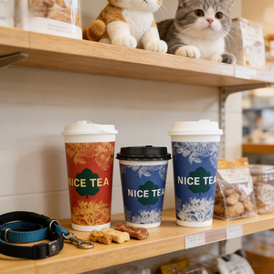 Tazza da Caffè in Carta Kraft Marrone Biodegradabile Ecologica Personalizzata con Logo Stampato, Monouso a Parete Singola con Coperchio - Product Image 1