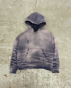 مخصص للأحجام الكبيرة فضفاضة فارغة ممزق فضفاض ممزق خمر ثقيل الوزن القطن قرد غسل الحمضية هوديي للرجال - Product Image 1