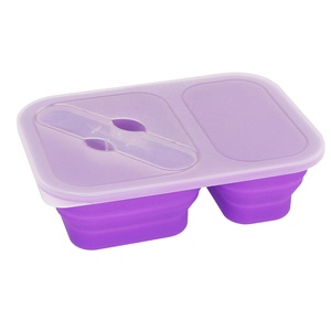 Contenitore di alimento Pieghevole Pieghevole <span class=keywords><strong>2</strong></span> Vano Bambini da Asporto Microonde Scatola di Pranzo Del Silicone - Product Image 5