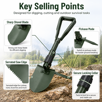 Pelle de camping multifonctionnelle pliable en acier avec manche long droit et design repliable