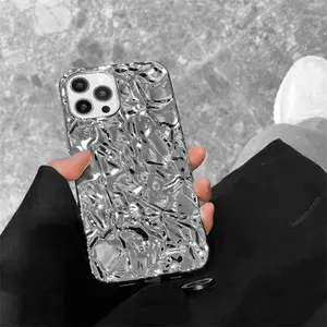 Luxury Cases Silver Tin Paper Phone Case For Iphone 15 14 Pro Max Water Ripple Shockproof Soft Phone Cover