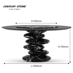 Bộ bàn ăn tròn bằng đá cẩm thạch tự nhiên hiện đại màu đen Centurystone Bvlgari kết hợp gỗ khói dành cho biệt thự khách sạn - Product Image 2