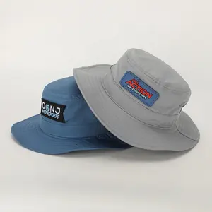 Oem özel yama logosu hızlı kuru Fit dize ile kova şapka, moda erkek balıkçı geniş ağzına kadar ip Safari kap