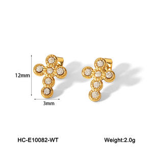 Cruz de oro de 18 quilates con diamantes y perlas Pendientes de mujer de acero inoxidable cien a la moda - Product Image 6