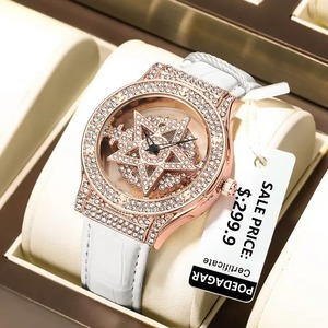 Reloj de Pulsera de Lujo con Correa de Cuero y Diamantes para Mujer, Esfera Giratoria con Diseño de Cielo Estrellado, Reloj de Moda para Dama, Acero Inoxidable - Product Image 1