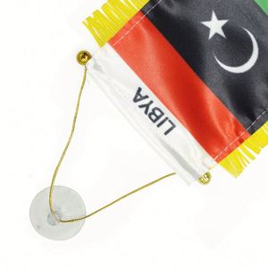 ธงซาตินลิเบียแบบกำหนดเอง ธงติดรถยนต์ขนาดเล็ก พร้อมพู่สีเหลือง - Product Image 3