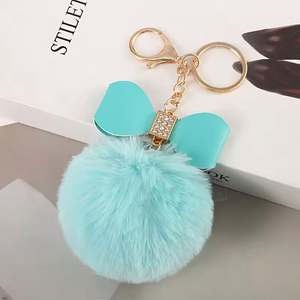 Cute Backpack Accessory Ideal <b>Keychain</b> Cute Bow Pom Pom <b>Keychain</b> <b>Ring</b> Fluffy Plush <b>Keychain</b> for Women - Product Image 5