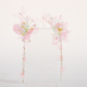 Nouvelles pinces à cheveux en tulle rose faites à la main, accessoires capillaires élégants et féériques, ornements capillaires de style chinois traditionnel - Product Image 5