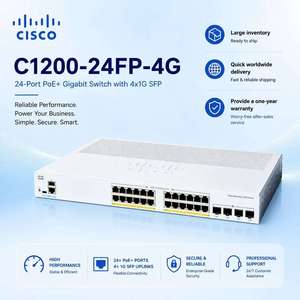 For C1200-24FP-4G Managed Gigabit <b>Ethernet</b> <b>Switch</b> 24 Ports with Full PoE 2x1GE SFP Stackable SNMP QoS VLAN 90Gbps 1U Height - Product Image 1