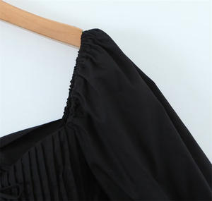 2024 Quadratischer Kragen Langarm Vorne Schnuren Schwarze Farbe <span class=keywords><strong>Lassig</strong></span> Mode Frauen Mini Kleid - Product Image 4