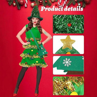 Ensemble de costumes d'Arbre de Noël 2026 pour femmes et enfants, comprenant robe en polyester, chapeau, sac et monture de lunettes, pour fêtes de Noël et cosplay