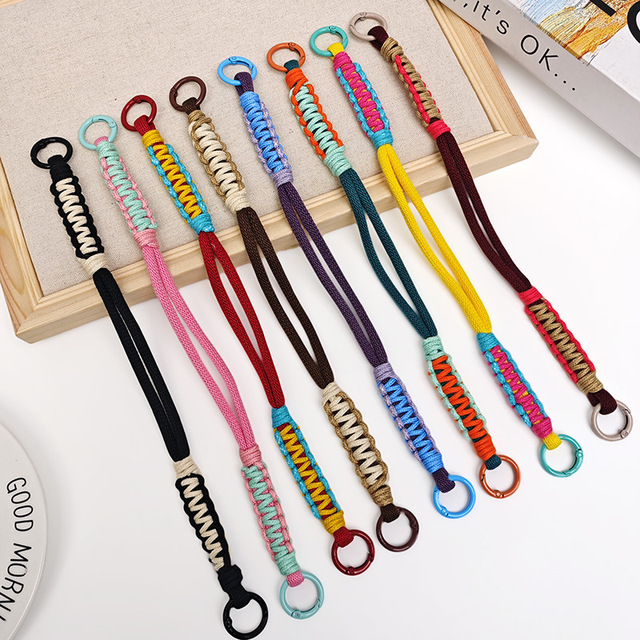 Custom Nylon Braided Multi-Color Short Lanyard Keychain Strap for Phone Cup Outdoor Use Handwoven Rope Wholesale