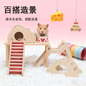 Hamster Wooden House Platform With Ladder And Hideout For Indoor Pet Furniture - Product Image 4
