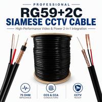 Cable Coaxial Siamés Profesional RG59+2C de 0.81mm con 96 Hilos para Video Industrial y Seguridad