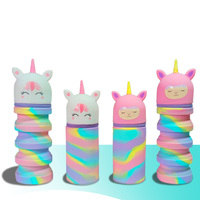 Porte-stylo cylindrique rétractable en silicone licorne de grande capacité, étui à crayons debout, sac à fermeture éclair pour enfants