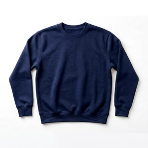 Men's <b>Navy</b> Blue O Neck Sweatshirt 100% Cotton Knitted Regular Fit Casual Pullover Solid Color Long Sleeve Autumn Wear - Product Image 1
