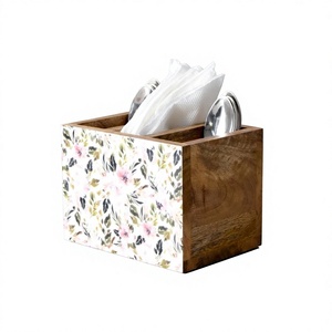 Support à couverts en bois sur pied, non pliable, motif floral, décoratif, pour fourchettes, cuillères, couteaux, rangement d'ustensiles de cuisine - Product Image 1