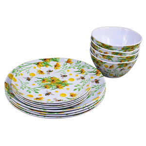 Juego <span class=keywords><strong>de</strong></span> Vajilla <span class=keywords><strong>de</strong></span> Melamina con Diseño <span class=keywords><strong>de</strong></span> Abejas y Flores <span class=keywords><strong>de</strong></span> Verano, 12 Piezas, Platos y Tazones con Aspecto <span class=keywords><strong>de</strong></span> Porcelana Blanca - Product Image 2