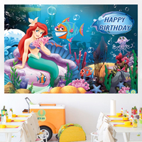 Little Mermaid tema putri duyung latar belakang Ariel pesta anak-anak dekorasi Selamat Ulang Tahun spanduk latar belakang latar belakang putri duyung
