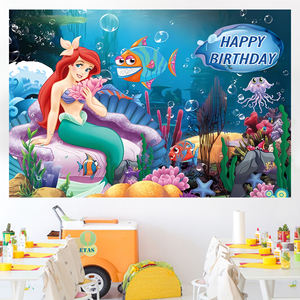<span class=keywords><strong>Petite</strong></span> sirène thème princesse Ariel toile de fond fête <span class=keywords><strong>d</strong></span>'enfant joyeux <span class=keywords><strong>anniversaire</strong></span> <span class=keywords><strong>d</strong></span>écorations sirène fond toile de fond bannière - Product Image 4