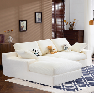 Juego de Sofás Reclinables de Corduroy Blanco con Diseño Moderno en Forma de L para la Comodidad de la Sala de Estar - Product Image 2