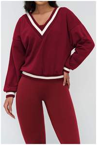 Haut en coton sexy à manches longues, col en V profond, coupe oversize, style <span class=keywords><strong>sweat</strong></span> à capuche, tissu color block, idéal pour le sport et les tenues décontractées, doux et agréable pour la peau - Product Image 5
