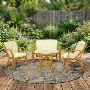 Urang Furniture Traditional Rattan/Wicker Living Room Set with 1 <b>Table</b> and 3 Chairs for Home Hotel Apartment Dining - Product Image 2
