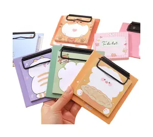 2024 Hot Cute Memo Pads mit Pad Board mit Clip Note Book Student Cartoons Nicht klebriges Message Note Paper für Studenten