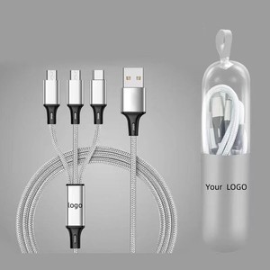 Nhà Máy Giá Nylon 3 trong 1 cáp <span class=keywords><strong>USB</strong></span> sạc nhanh 1.2m sạc cáp cho điện thoại di động sạc cáp 3 trong 1 với hộp viên nang - Product Image 1
