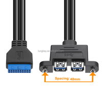 LUNG KAY 0,3 m 2 puertos USB 3,0 a hembra a 20 pines Header Cable de placa base conexión interna Usb3.0 a 20pin/19pin Cable adaptador