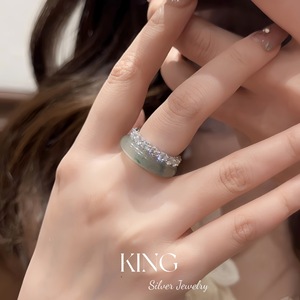 King Silver Jewelry Jadeite Ring 925 Silver Geometric Shape Women's Fashion Jewelry - Product Image 3
