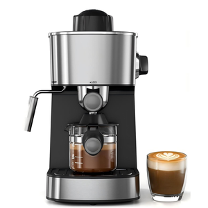 Machine à café expresso en acier inoxydable de 2 à 4 tasses avec mousseur à lait, machine à cappuccino et latte 3,5 bars pour la maison et le bureau - Product Image 1