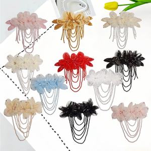 Nuove Applicazioni Ricamate in Chiffon con Cristalli e Nappe, Patch Etniche Resistenti all'Acqua a Forma di Fiore per Spalline, Corsage, Spille e Abbigliamento - Product Image 1