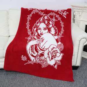 Noël jeter couverture 100% Polyester rouge amant fille Rose motif tricoté couverture pour vacances décor à la maison - Product Image 5