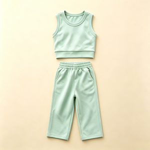 Conjunto de 2 piezas de verano para niñas: Top corto sin mangas y pantalones de pierna ancha, ropa deportiva para niños, chándal suave y transpirable para uso diario. - Product Image 3