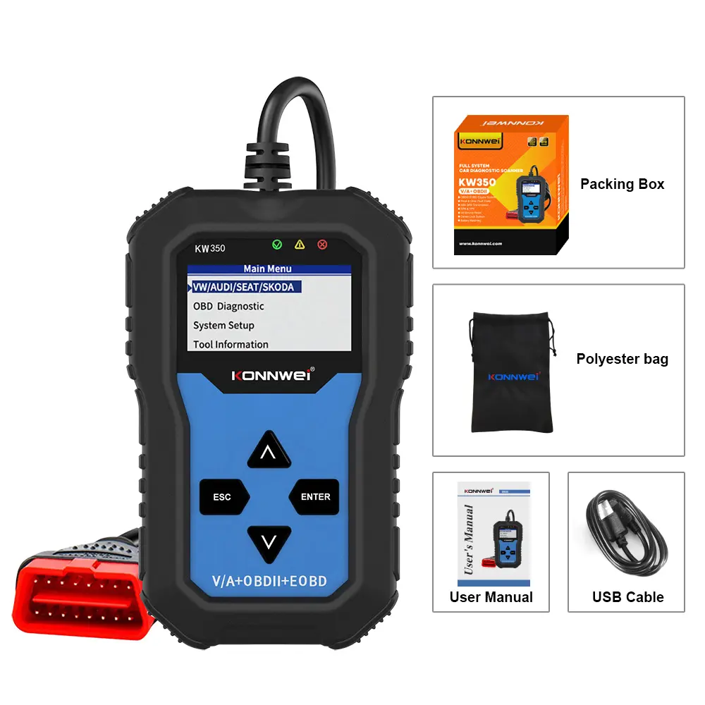 Konnwei scanner automotivo, ferramenta de diagnóstico automotivo completa kw350 abs srs de transmissão obd2 para vw audi