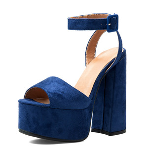 <span class=keywords><strong>Sandali</strong></span> con plateau alto da donna taglia 47, <span class=keywords><strong>blu</strong></span> <span class=keywords><strong>scuro</strong></span>, con tacco grosso, eleganti, estivi, peep toe, con cinturino alla caviglia e fibbie, per piedi larghi - Product Image 3