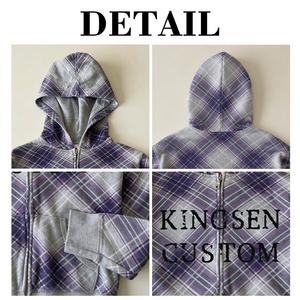 New Design Vintage Washed Thick Cotton Zip up Hoodies Men Custom logo Printed Embroidery Oversized Plaid Rhinestone Hoodie - Product Image 6