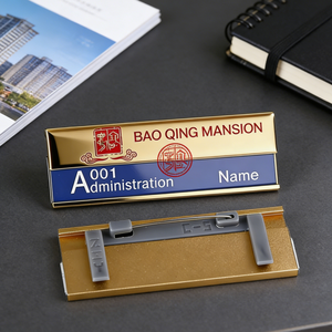 Placa <span class=keywords><strong>de</strong></span> Identificación Metálica Personalizada con Núcleo Azul y Espacio en Blanco para Nombre, Diseñada para Personal <span class=keywords><strong>Administrativo</strong></span> - Product Image 2