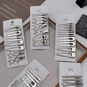 8 unids/set estilo dulce horquilla de Metal para mujer Clips de pico de pato laterales moda corazón geométrico plata flequillo Clip - Product Image 2