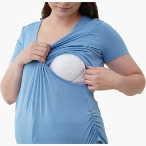 Conjunto de Pijama de Maternidad Transpirable de Algodón y Bambú para Mujer Talla Grande, Camiseta Corta y Sujetador de Lactancia - Product Image 2