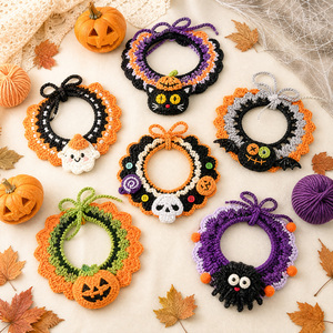 Collar de Halloween para mascotas, tejido a mano, con alas de murciélago, sombrero de bruja, calabaza de felpa, fantasma, babero divertido y calentador de cuello para gatos y perros - Product Image 4