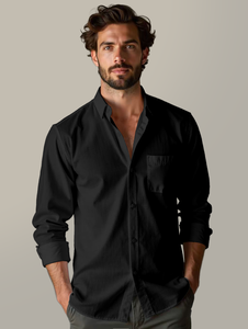 TKAN648 Chemise boutonnée décontractée à manches longues avec logo personnalisé brodé Chemise de plage en lin avec poches pour hommes - Product Image 4