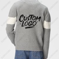 Cardigan en tricot jacquard personnalisé avec logo OEM/ODM, col en V, simple boutonnage, grande taille, pour homme, collection 2026