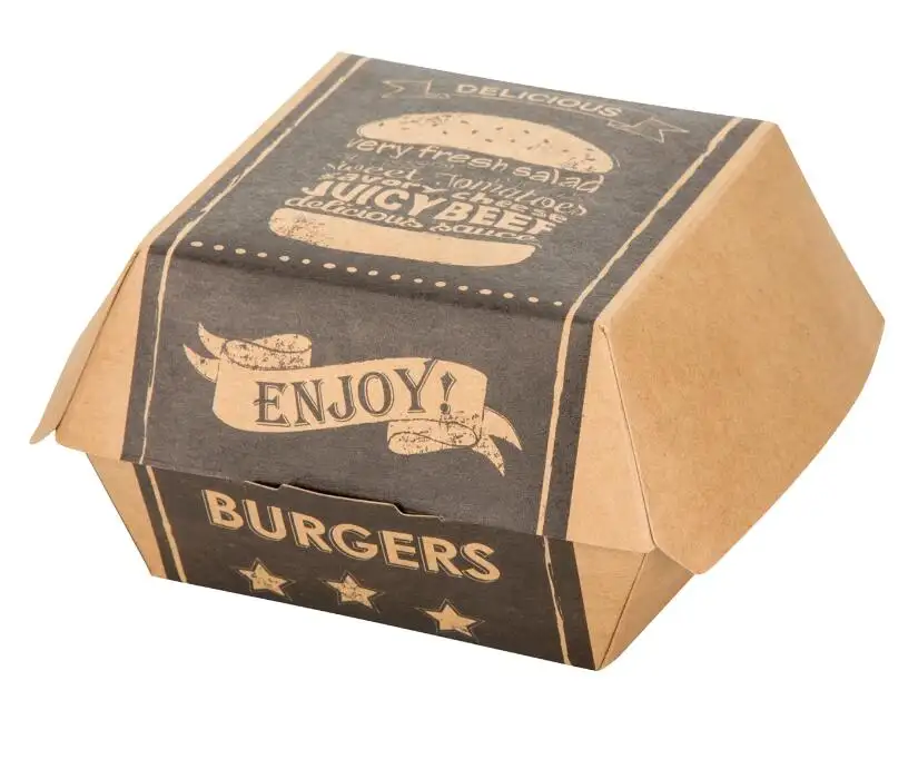 カスタムマクドナルドのサイズ食品グレードのバーガーボックスクラフト紙バーガーパッキングランチボックス